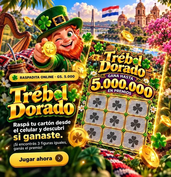 Trébol Dorado, raspadita online a Gs. 5.000: raspá tu cartón desde el celular y descubrí si ganaste. Si encontrás 3 figuras iguales, ganás el premio.