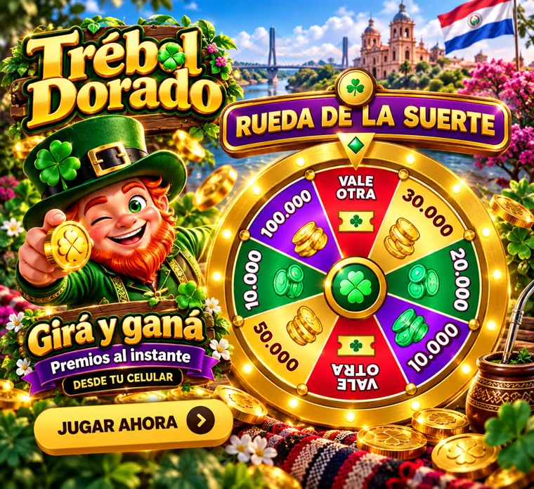 Trébol Dorado, Rueda de la suerte: girá y ganá premios al instante desde tu celular, de 10.000 a 100.000 o Vale otra.